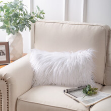 Phantoscope Plush Faux Fur Full Throw Pillow with Insert, 12"x20", True White, 1 Pack