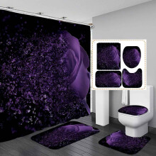 4-delige douchegordijnset met rode rozen, rustieke landelijke bloemendecoratie voor de badkamer, waterdicht grijs gordijn en antislipmat,