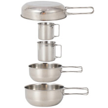 Mizh 5pcs/Set Stainless Steel Cups Pot Picnic Mountaineering Camping Tableware