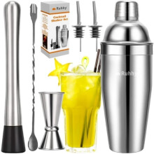 Bartenderset met shaker en accessoires - Barset / Cocktailset zilver