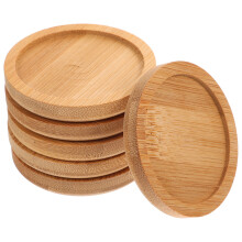 6 Pcs Small Coaster Insulated Cup Pads Table Top Tripod Drinks Wooden Coasters Round Bamboo