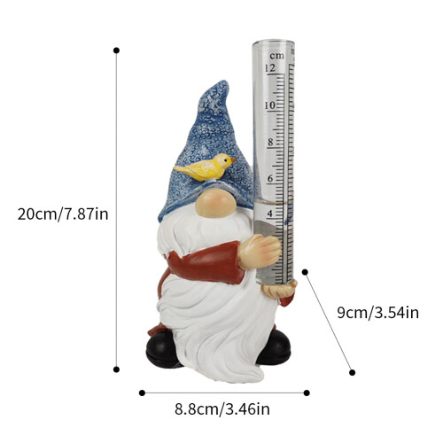 Βροχόμετρα, άγαλμα κήπου Gnome με 2 γυάλινους σωλήνες, χειροποίητος βαμμένος 1