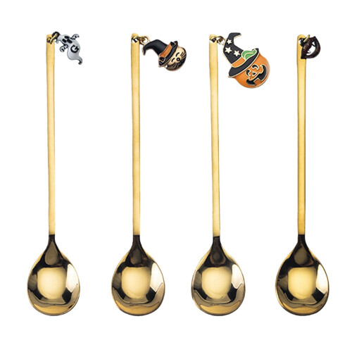 Gnobogi4PCS6,3" Μαύρα κουταλάκια καφέ από ανοξείδωτο ατσάλι για Halloween, ματ μαύρα 1