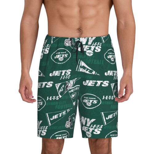 NYJ_Jets Ανδρικό Κοντό Παντελόνι Πιτζάμας με Αθλητικό Λογότυπο Ομάδας Ποδοσφαίρου