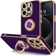 Etui kompatibel med iPhone15Pro Max, 360 drejelig ringholder, magnetisk støtteben, belagt rosaguldkant, blødt cover, hvid