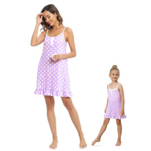 Baozhu Mommy & Me pyjamajurk met stippen, mouwloze camisole met knoopjes en verstelbare bandjes, nachtkleding set tot boven de knie