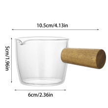 Clear Glass Milk Pan 100ml, Borosilicate Nonstick Saucepan with Wooden Handle, Measuring Cup & Frothing Pitcher for Kitchen, Restaurant