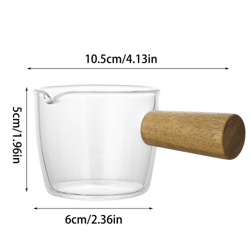 Διαφανές Γυάλινο Γαλατιέρα 100ml, Βοροπυριτική Αντικολλητική Κατσαρόλα με Ξύλινη