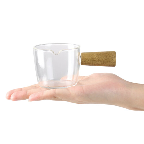 Διαφανές Γυάλινο Γαλατιέρα 100ml, Βοροπυριτική Αντικολλητική Κατσαρόλα με Ξύλινη 2