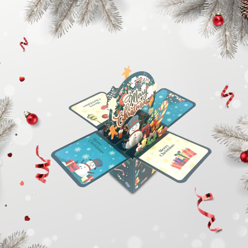 3D Pop Up Χριστουγεννιάτικες Κάρτες Χειροποίητες3D Κουτί Δώρου με Φάκελους για 2