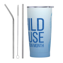 Monat zur Sensibilisierung für Kindesmissbrauch – Isolierter Edelstahl-Reisebecher (590 ml) mit Strohhalm, tragbares Thermobecher-Strohhalm-Set
