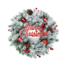 Künstlicher Weihnachtskranz mit Tannenzapfen, Beeren, bereiften Zweigen und Kugeln, Dekoration für drinnen und draußen