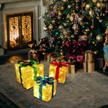 YiFudd Weihnachtsgeschenkbox, 3-teilige faltbare Weihnachtsgeschenkbox, leuchtende Weihnachtsgeschenkbox, Lichterkette für das Weihnachtsfest