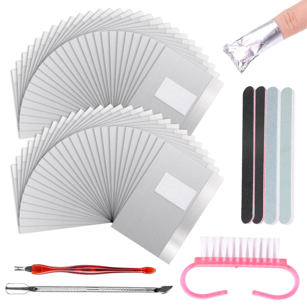 Gel Nail Polish Remover Kit with Tools, 100Pcs Soak Off Foil Wraps and Lint Pads for Salon Home Use