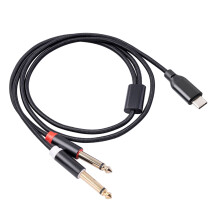 Cabo divisor de áudio USB-C para estéreo duplo de 6,35 mm em formato Y para smartphone, tablet, laptop e mesa de mixagem.