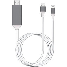 Cábla Oiriúntóra Lightning go HDMI, 6.6 troigh, Cábla Fuaime & Físe Sioncrónaithe AV Digiteach 1080P do Theilifís/Teilgeoir/Monatóir - Bán,
