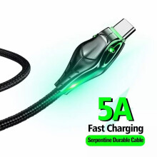 Nabíjecí kabel pro smartphone typu C, 5A kabel pro rychlé nabíjení mobilního telefonu s kontrolkou dýchání
