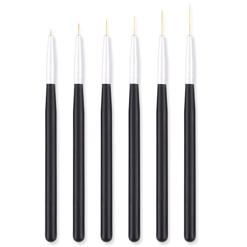 Black Nail Art Brush Set With Precise Line Control, Ergonomic Nonslip Grip, 6 Sizes,