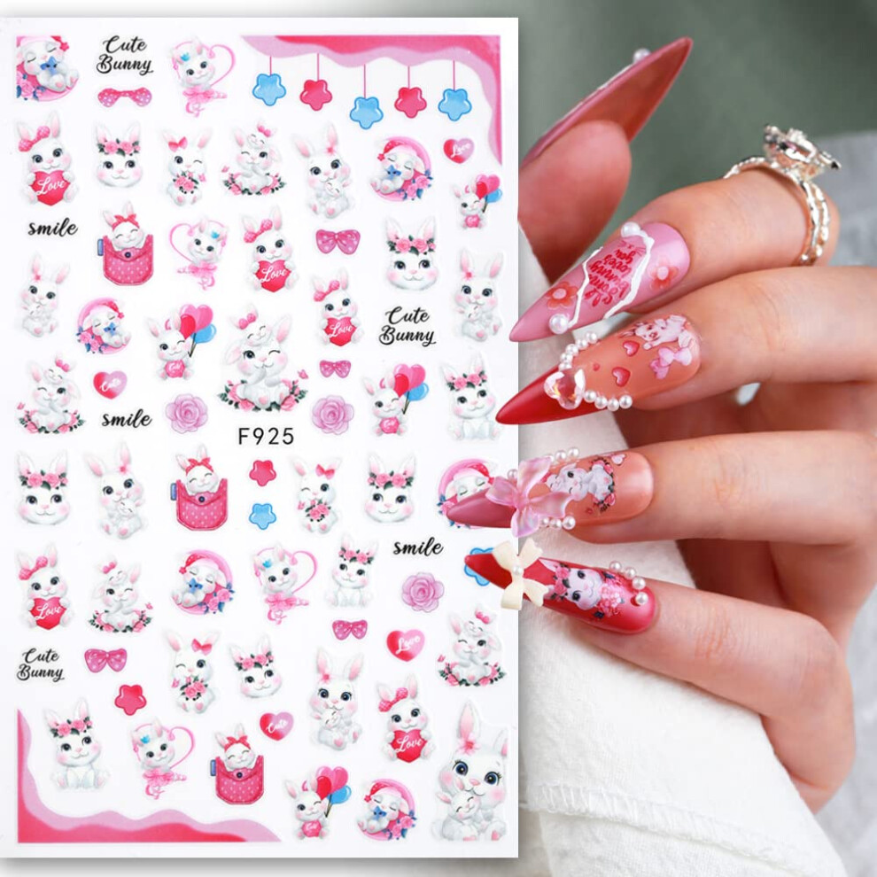 Nail Art Stickers 3D Bunny Decals MultiColor Easter Nail Decoration Sheets for Manicure 4pcs