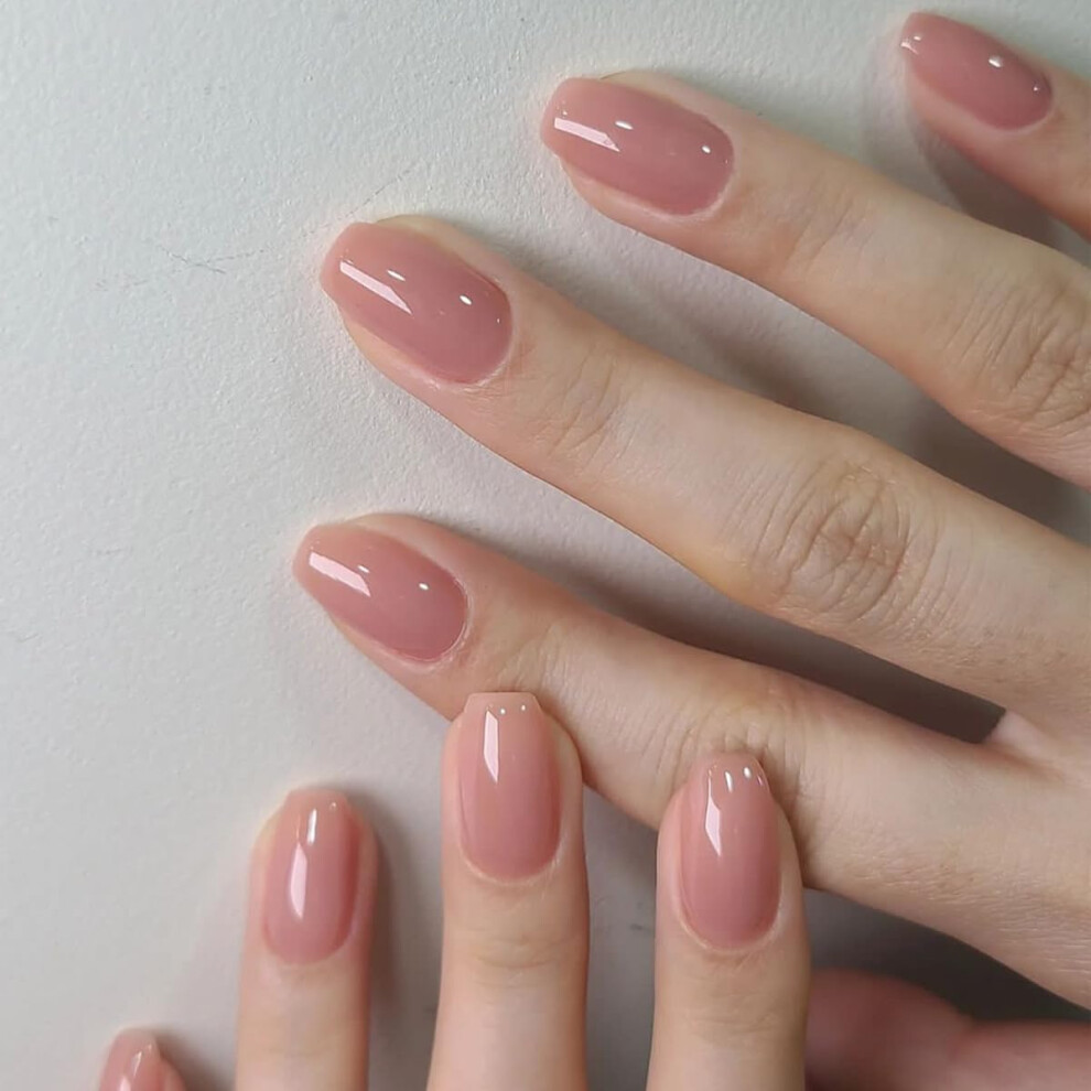 Short Square Press On Nails Nude French Manicure Glossy Acrylic Full Cover False Nails 24pcs