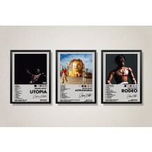 Ensemble de 3 affiches d'album de Travis Scott, impression de la pochette de l'album, affiche de la liste des titres, affiche de rap, affiche de la