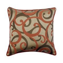Oranje jacquard sierkussenhoes van 56 x 56 cm, abstract krulpatroon, roestbruine tint, voor bankdecoratie.
