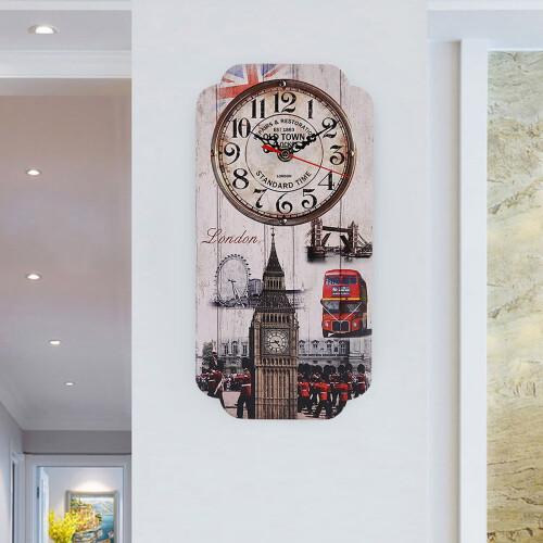 ZPSHYD Wall Clock, Rectangular Wall Clock, European Retro Rectangular Home Living Room Decoration Wall Clock Bar Decoration Clock 1