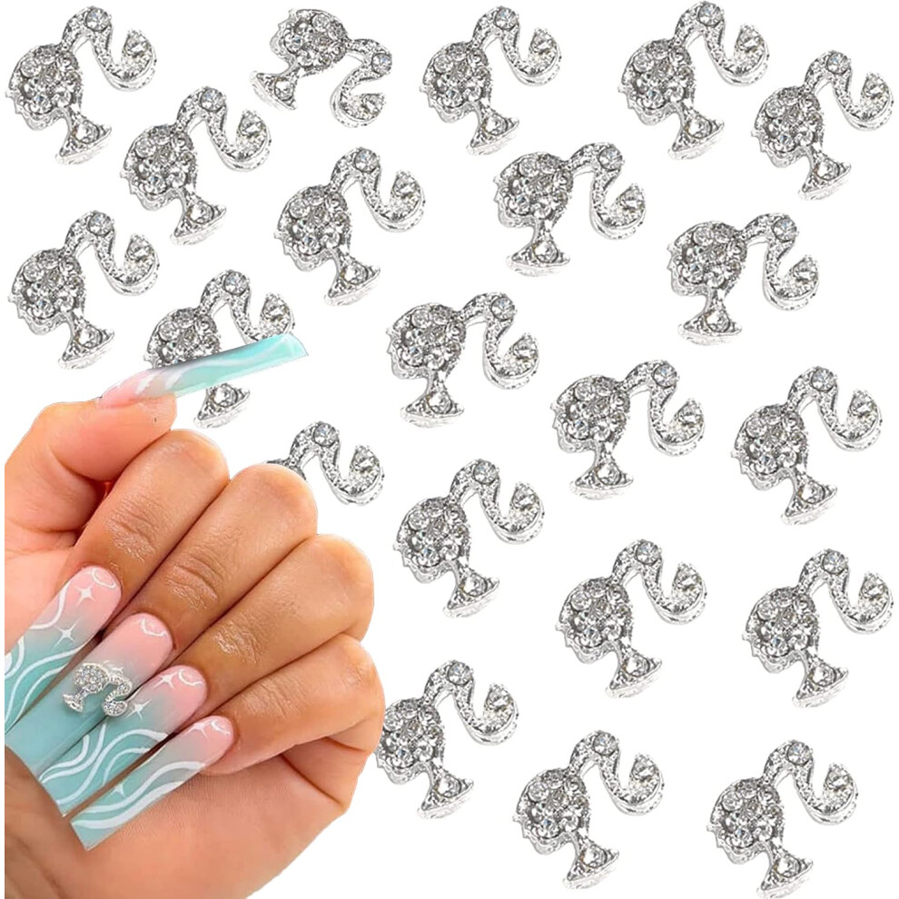 Silver 3D Nail Charms 20Pcs Rhinestone Girls Head Acrylic Nail Art Decorations For Salon Use