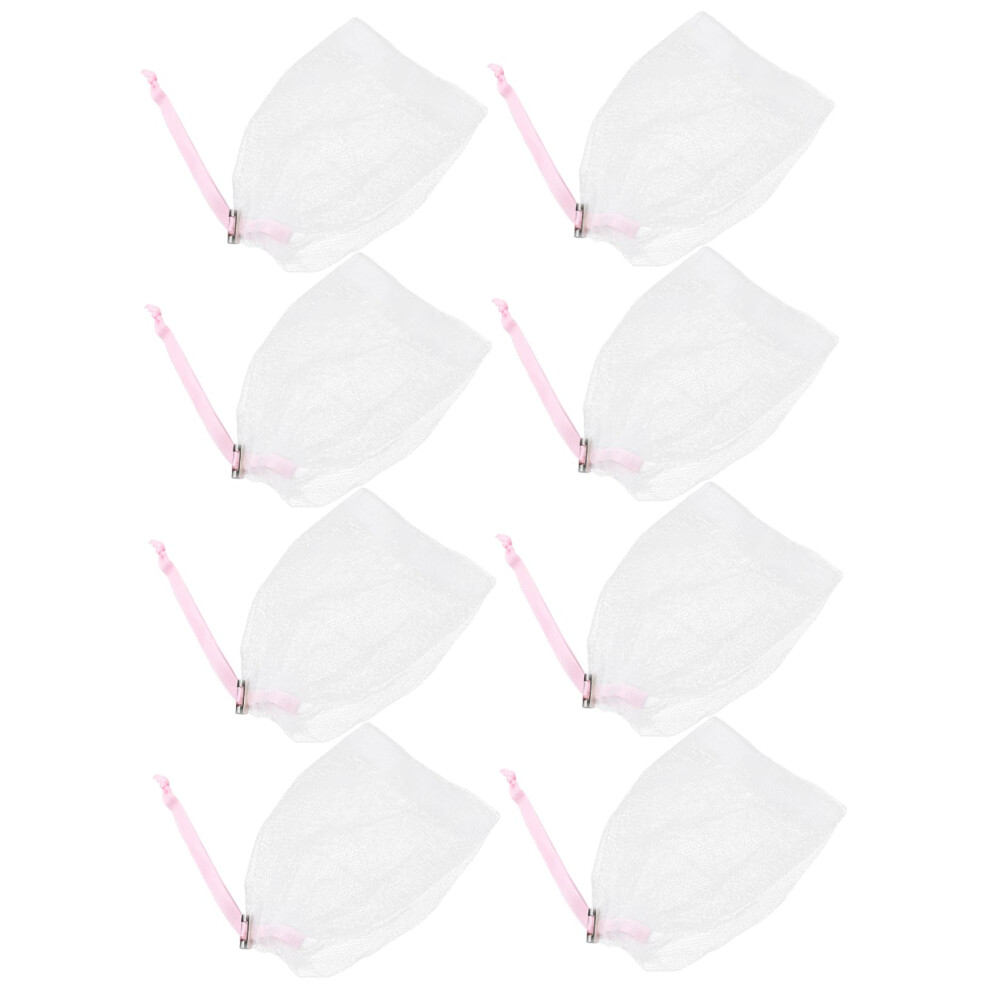 Pink 8Pcs Exfoliating Soap Bag With Foaming Mesh For Shower, Gentle Skin Scrub,