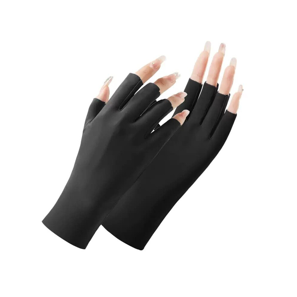 Black Uv Nail Lamp Gloves Upf 50+ Uv Protection Fingerless Breathable For Gel Nails Manicure