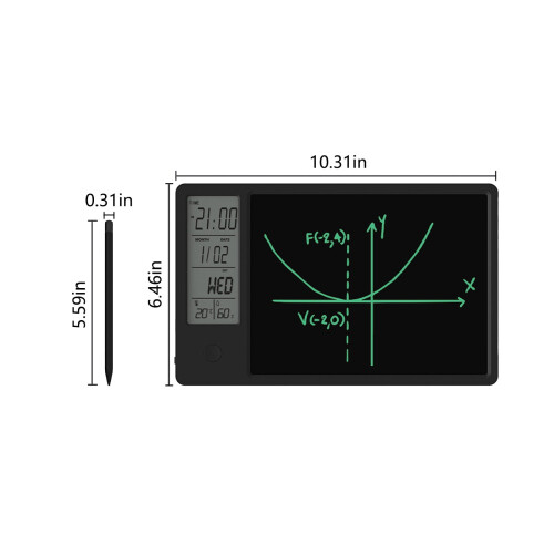 Tablet de escrita LCD Tarmeek de 10 polegadas com calendário, temperatura e umidade, e despertador - Compatível com uso em escritório e em casa. 2