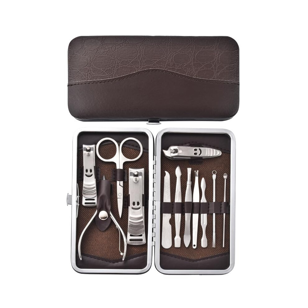 12 Piece Stainless Steel Manicure Pedicure Set with Precision Nail Clippers and Travel Case