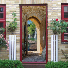 3D Door Sticker Mural Waterproof Vinyl Decal with Forest Waterfall Landscape for Living Room Bedroom Bathroom 30.3'x78