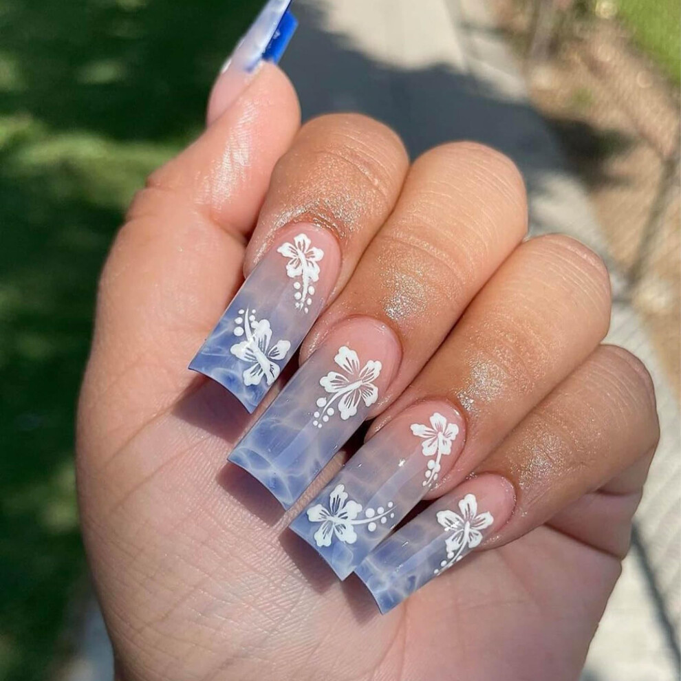 Handmade Gel Press On Nails Square Coffin Fake Nails with Glossy Ripple Gradient Design for Women