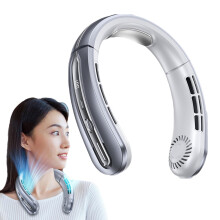 Rechargeable Bladeless Neck Fan with 360 Adjustable Airflow, Long Battery Life, Gray
