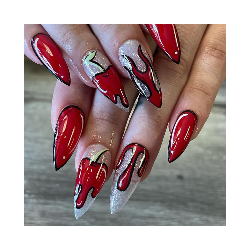 Press On Nails Almond Shape Fake Nails for Women, Reusable Full Coverage Tips