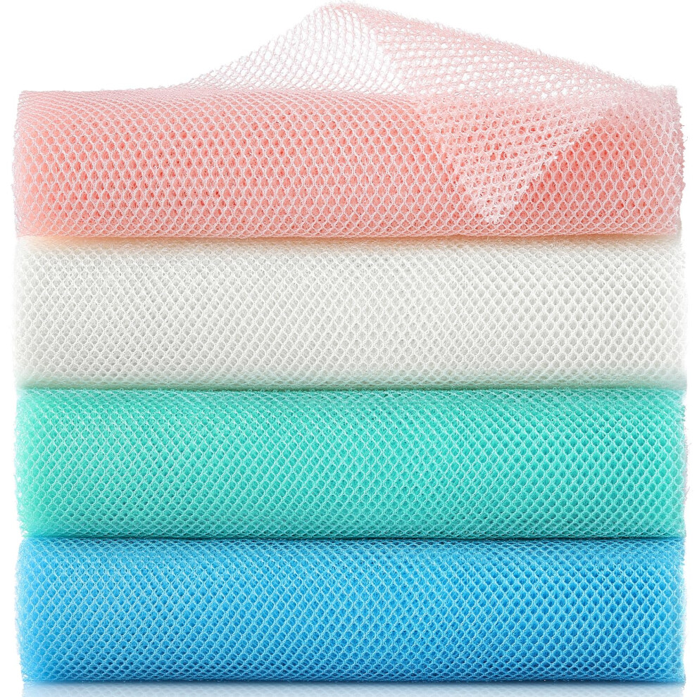 4 Pack African Exfoliating Net Body Scrubber, Long Nylon Bath Sponge for Gentle Skin and Back Cleansing