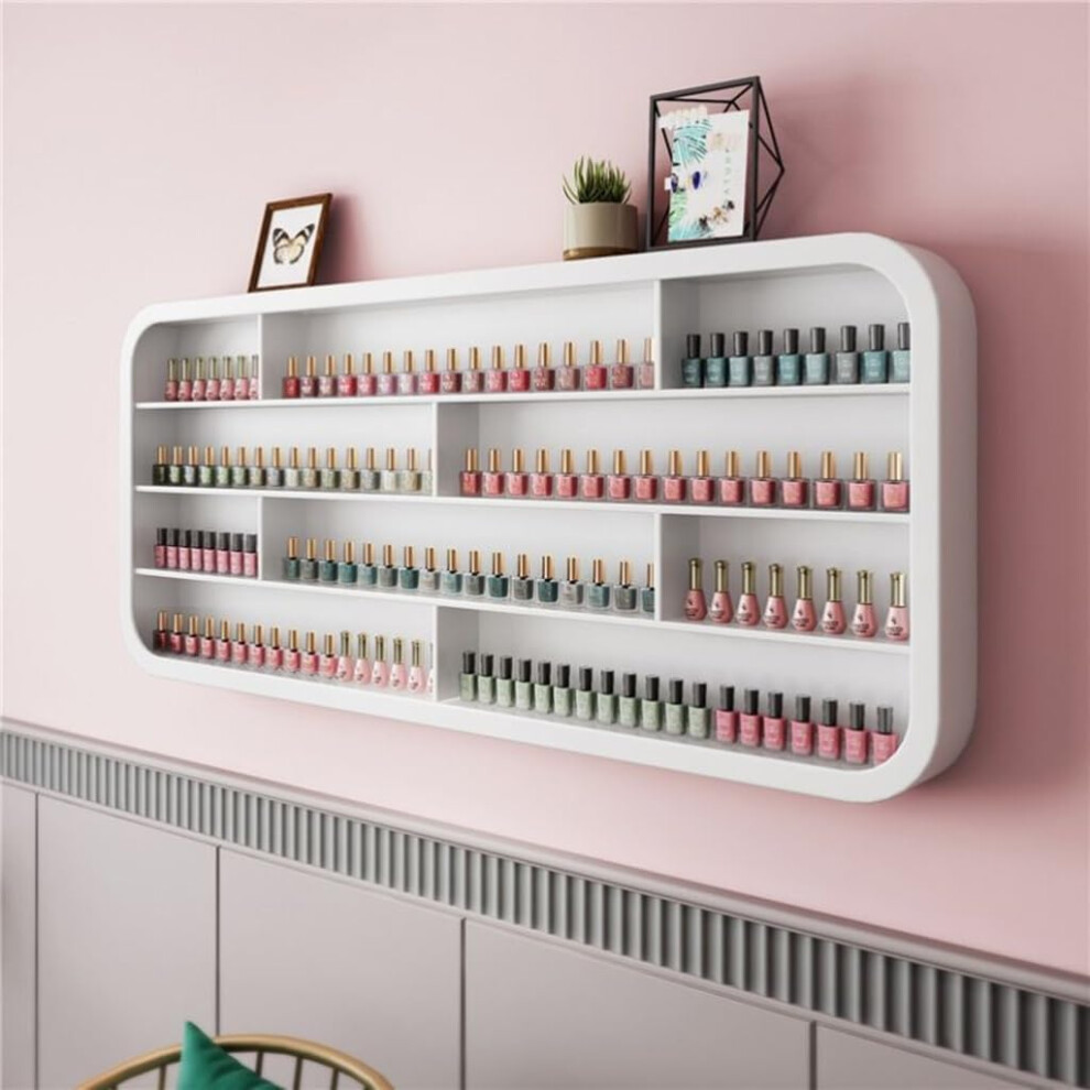 White 4 Tier Wall Mounted Nail Polish Rack, Large Metal Display Shelf Holds 180 Bottles For Salon