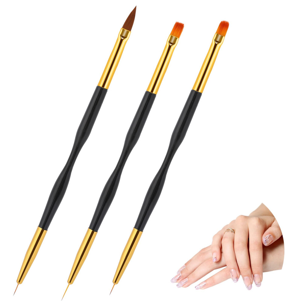 2 in 1 Double Ended Nail Art Brush Set, 3pcs Professional Acrylic Nail Drawing Pen Kit