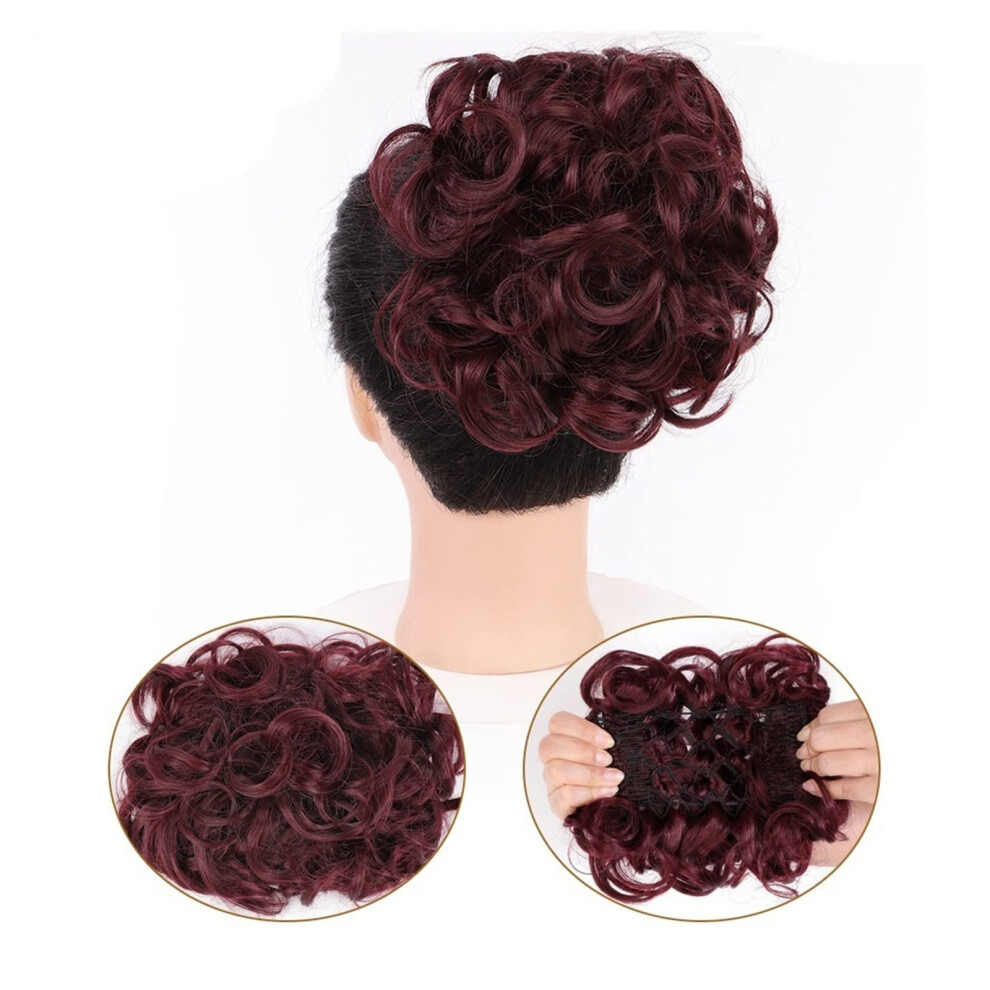 Unisex Red Messy Bun Hairpiece 99J Burgundy Curly Chignon Extension Adds Volume And Texture For Women