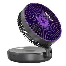 Air Circulator Fan with 3D Oscillation, Quiet Rechargeable Foldable Desk Fan, Timer and Night Light, Adjustable Tilt, 5 Speeds, Gray