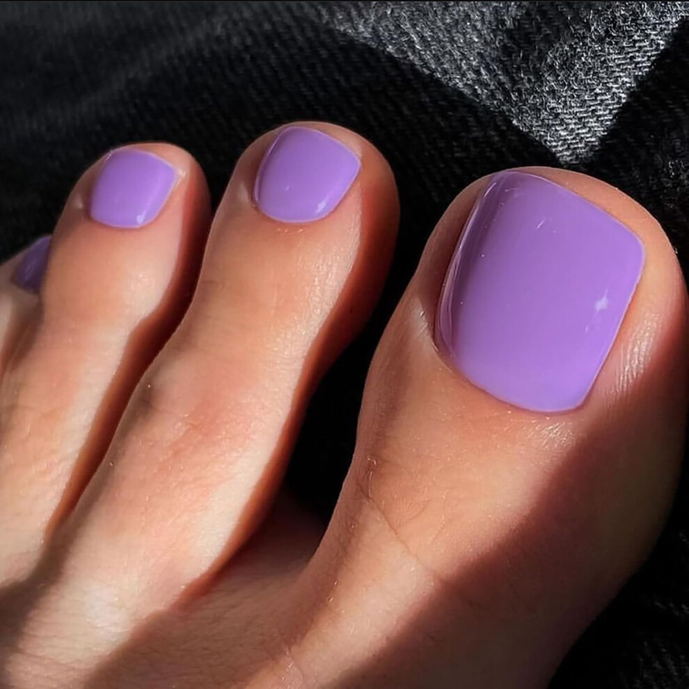 Purple Press On Toenails With Glue, Short Square Reusable Fake Toenails For Women Girls, 24Pcs