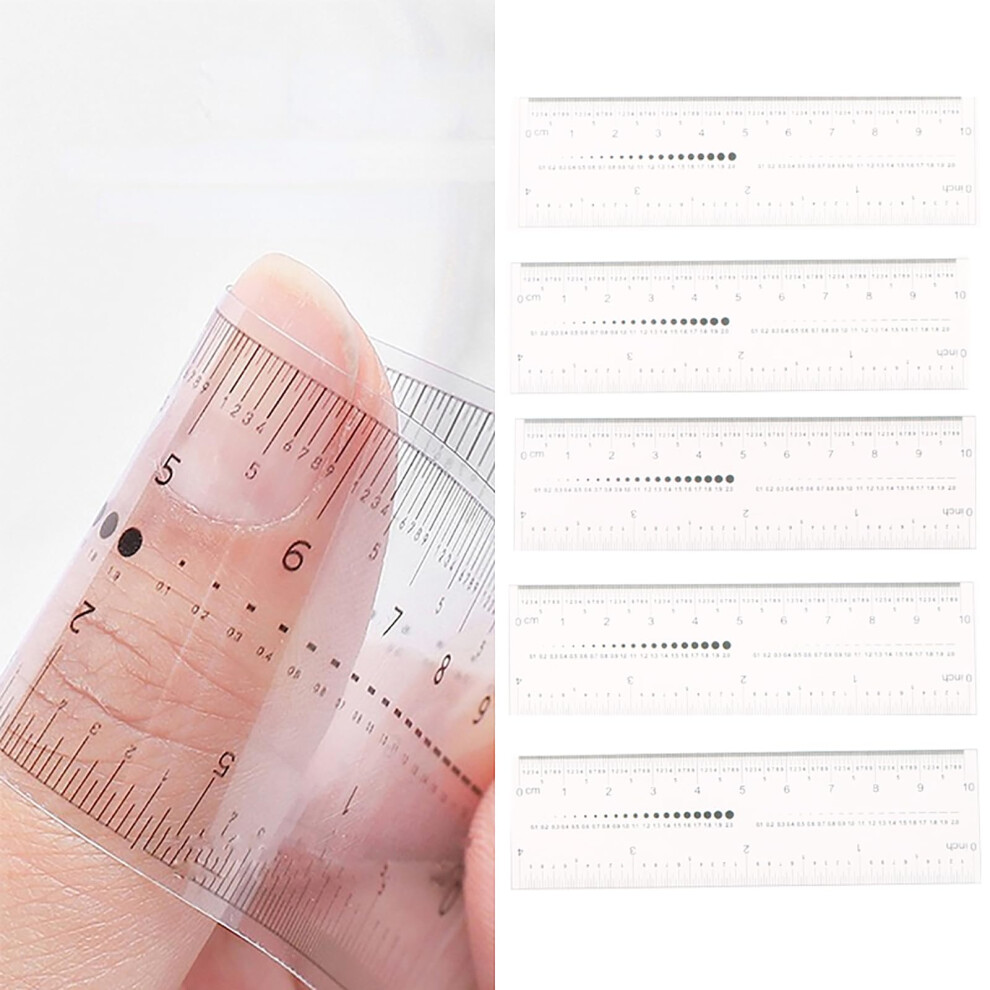 5Pcs Transparent Nail Art Ruler with Accurate Double Scale for Measuring False Nails and Rhinestones