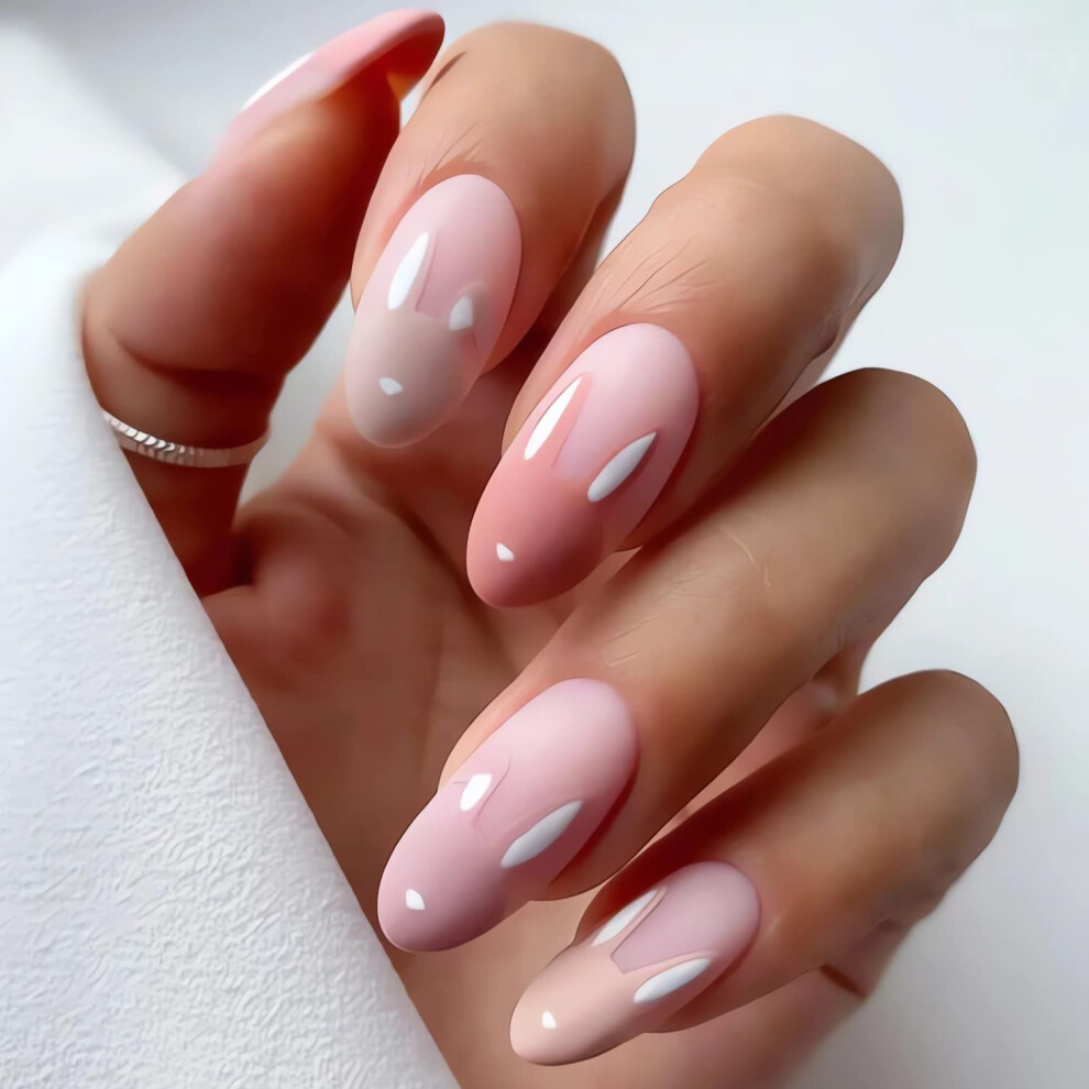 Pink 24Pcs Easter Press On Nails Almond Shape Fake Nails With Bunny Design Reusable Acrylic Tips