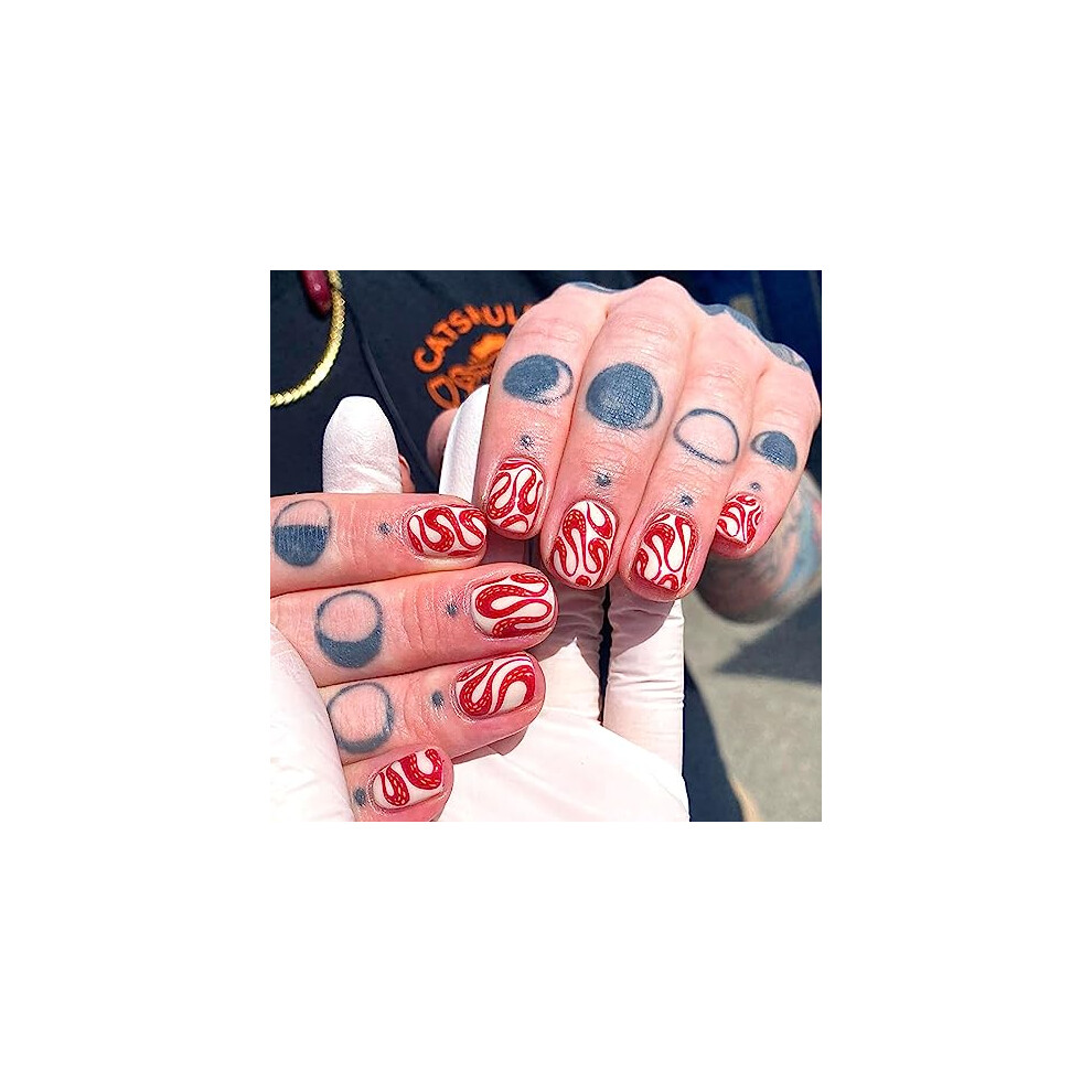 Halloween Short Square Press On Nails Blood Red Snake Design Glossy Fake Nails Acrylic 24pcs