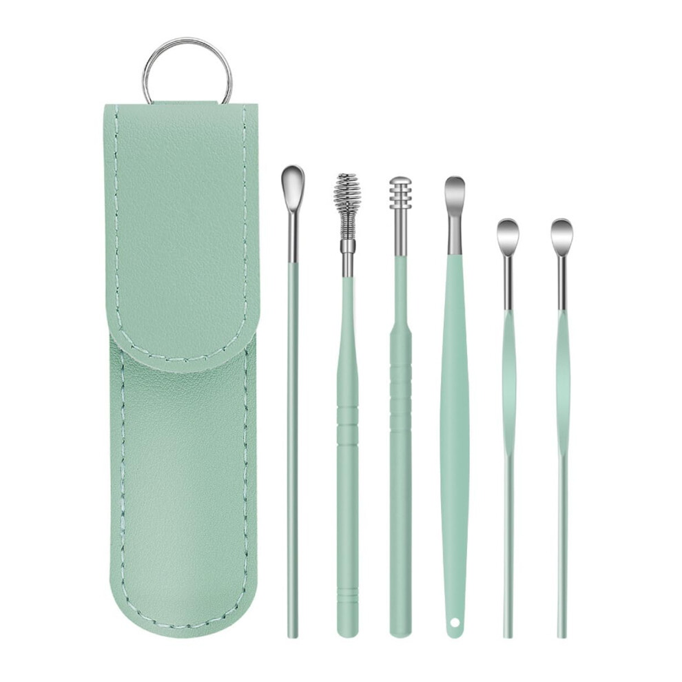 Ear Cleaning Kit with 6 Stainless Steel Tips, 360 Spiral Wax Removal Tool and Leather Pouch