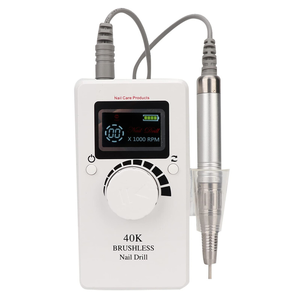 Electric Nail Drill 40000RPM Rechargeable with LCD Display, 6 Bits, Manicure Pedicure Tool for Acrylic and Gel Nails