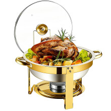 Gold Stainless Steel Chafing Dish Set 5QT Buffet Food Warmer with Glass Lid for Catering and Parties