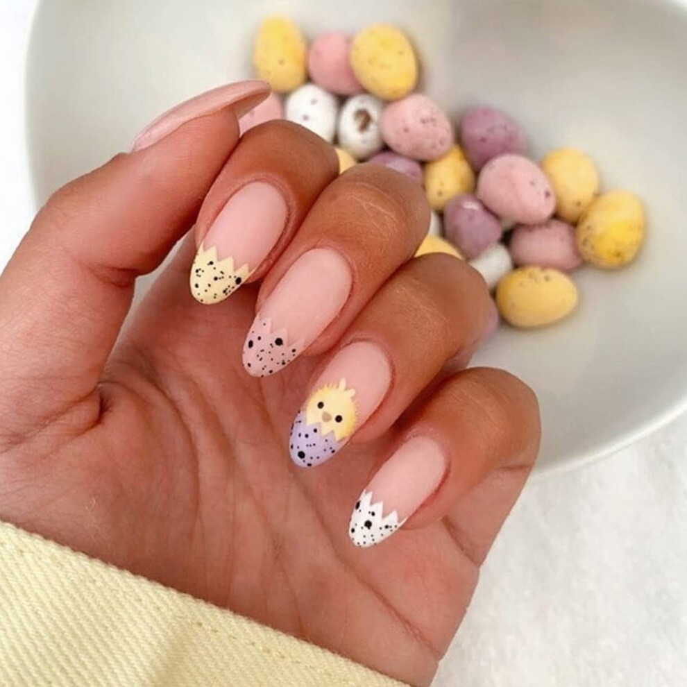 Pink Easter Press On Nails Set Matte Almond Fake Nails With Easter Egg Design 24 Pcs