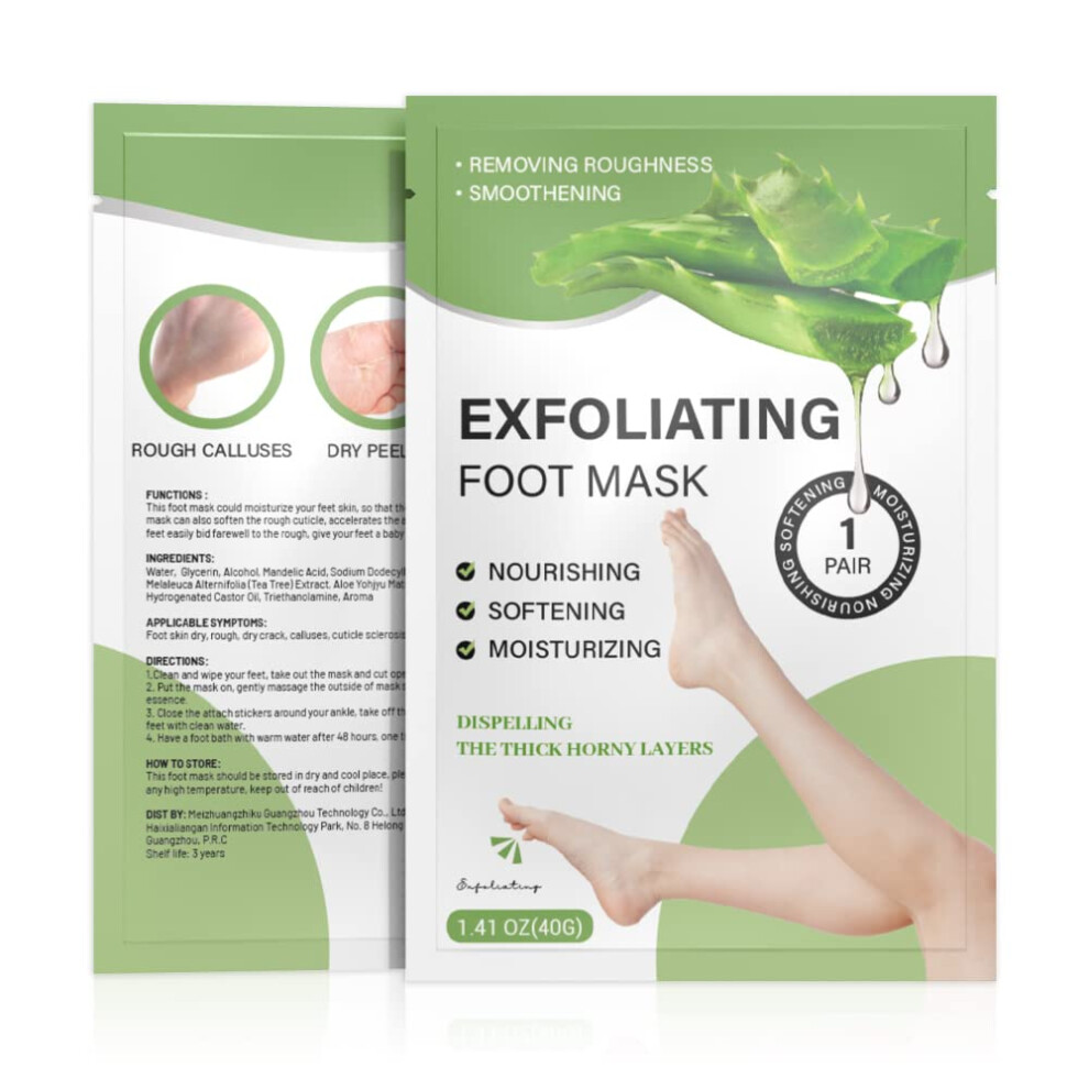Foot Peel Mask for Dry Cracked Feet 3 Pairs, Exfoliating Foot Mask with Aloe Vera for Dead Skin Removal